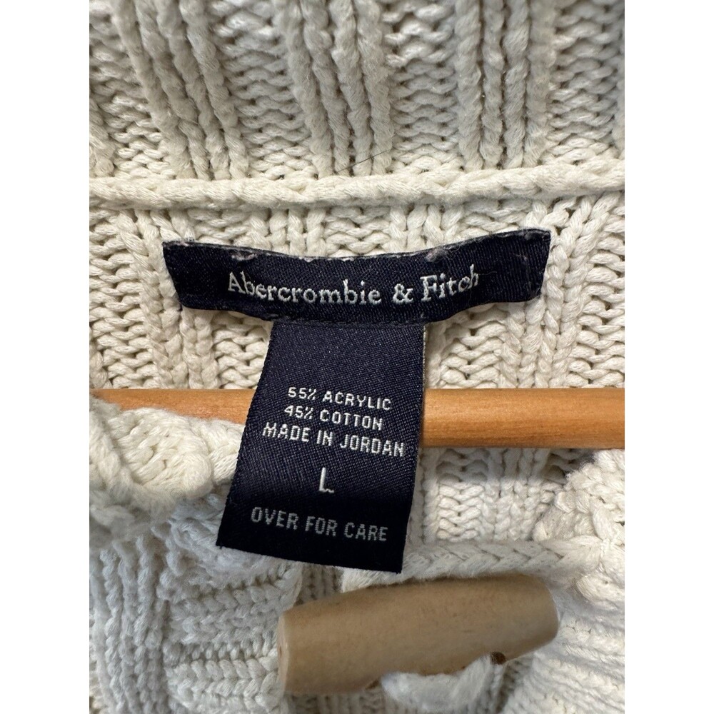 Abercrombie & Fitch Cardigan L Chunky Knit Toggle Shawl Collar Y2K Beige - Picture 6 of 8
